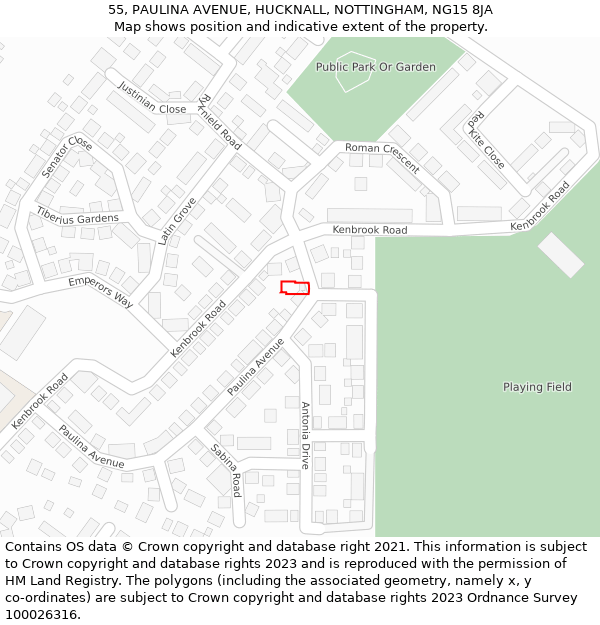 55, PAULINA AVENUE, HUCKNALL, NOTTINGHAM, NG15 8JA: Location map and indicative extent of plot