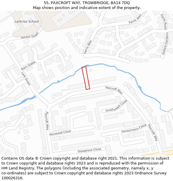 55, PAXCROFT WAY, TROWBRIDGE, BA14 7DQ: Location map and indicative extent of plot