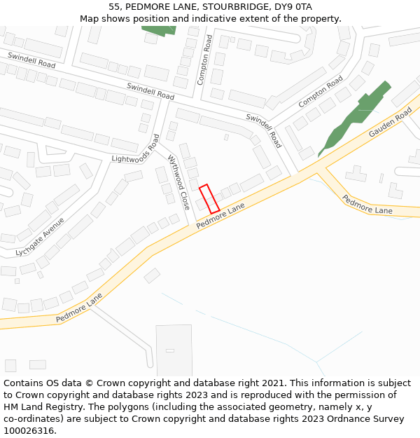 55, PEDMORE LANE, STOURBRIDGE, DY9 0TA: Location map and indicative extent of plot