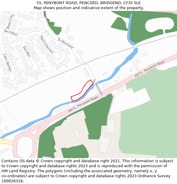 55, PENYBONT ROAD, PENCOED, BRIDGEND, CF35 5LE: Location map and indicative extent of plot