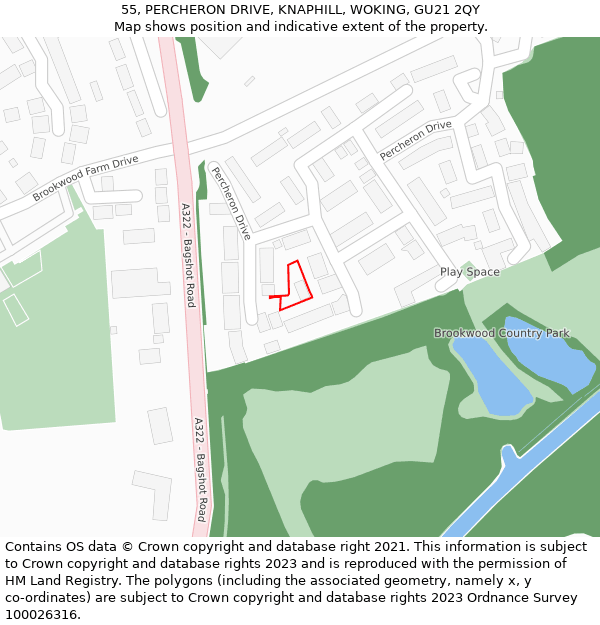 55, PERCHERON DRIVE, KNAPHILL, WOKING, GU21 2QY: Location map and indicative extent of plot