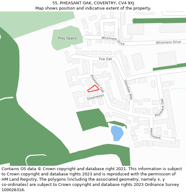 55, PHEASANT OAK, COVENTRY, CV4 9XJ: Location map and indicative extent of plot