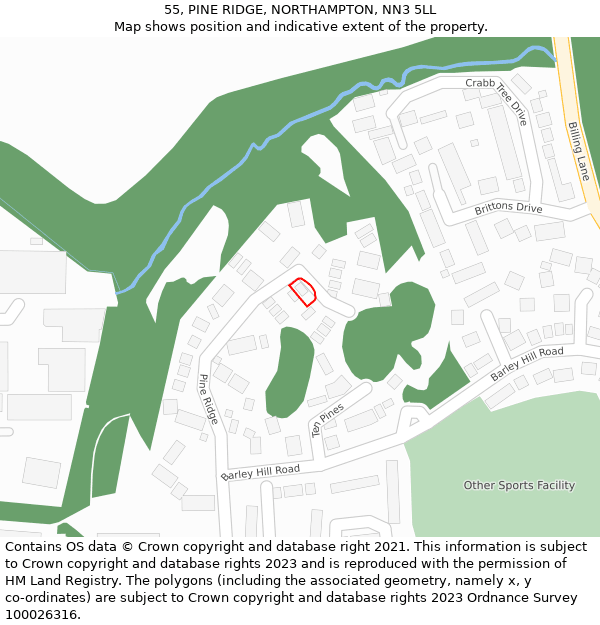 55, PINE RIDGE, NORTHAMPTON, NN3 5LL: Location map and indicative extent of plot