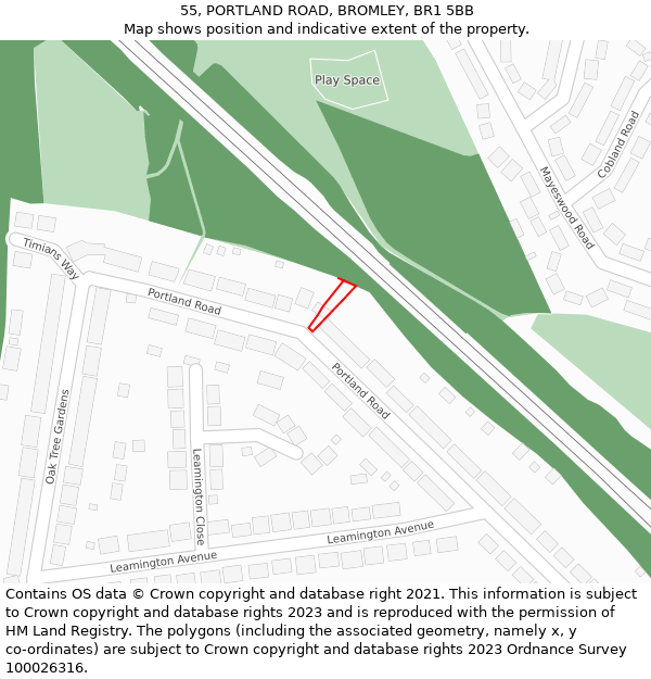 55, PORTLAND ROAD, BROMLEY, BR1 5BB: Location map and indicative extent of plot