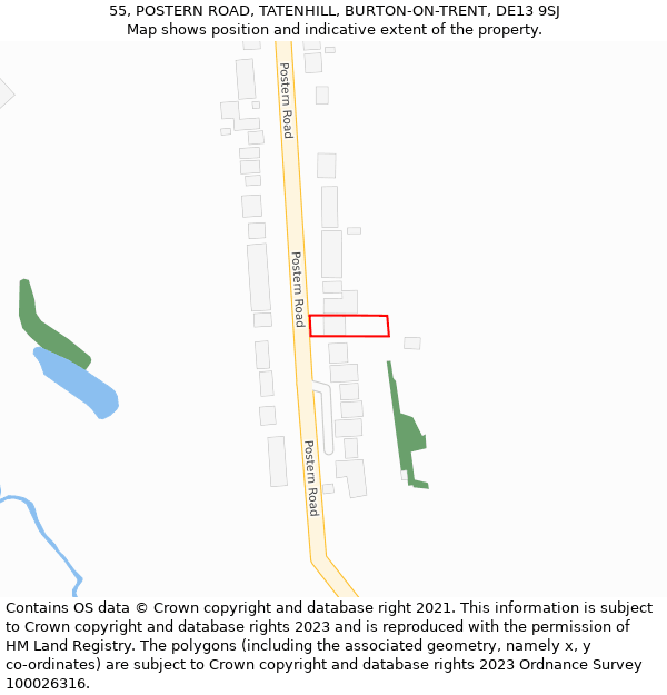 55, POSTERN ROAD, TATENHILL, BURTON-ON-TRENT, DE13 9SJ: Location map and indicative extent of plot