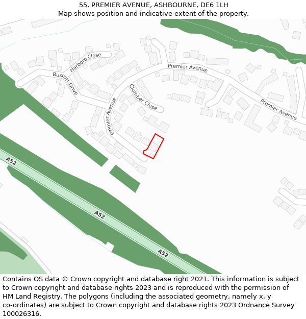55, PREMIER AVENUE, ASHBOURNE, DE6 1LH: Location map and indicative extent of plot