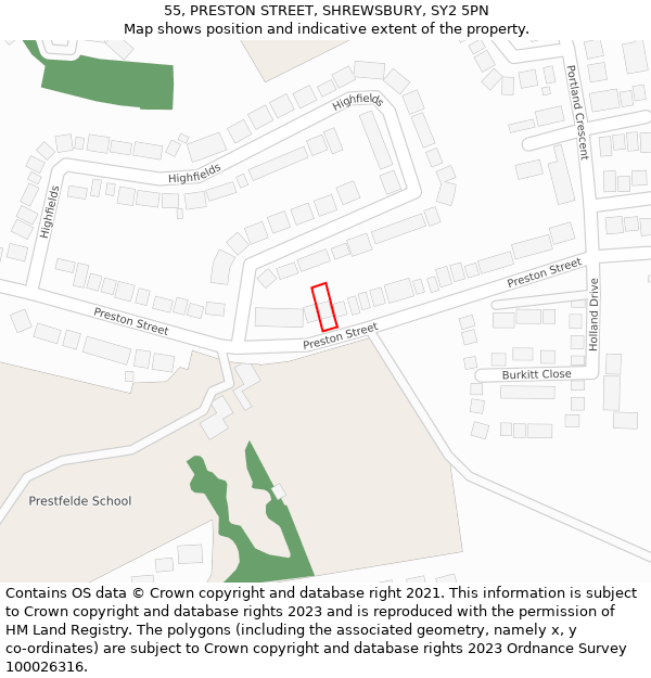 55, PRESTON STREET, SHREWSBURY, SY2 5PN: Location map and indicative extent of plot