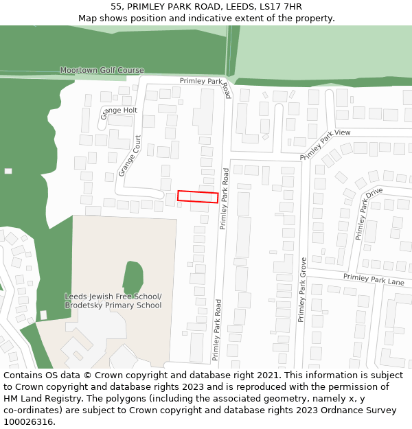 55, PRIMLEY PARK ROAD, LEEDS, LS17 7HR: Location map and indicative extent of plot