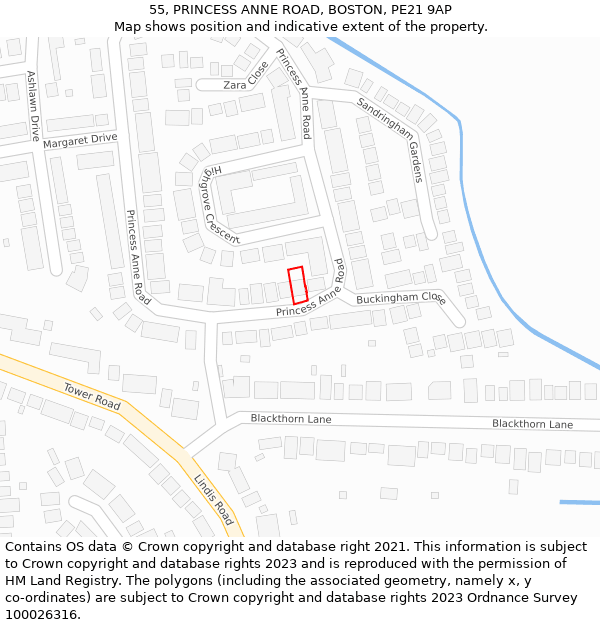 55, PRINCESS ANNE ROAD, BOSTON, PE21 9AP: Location map and indicative extent of plot