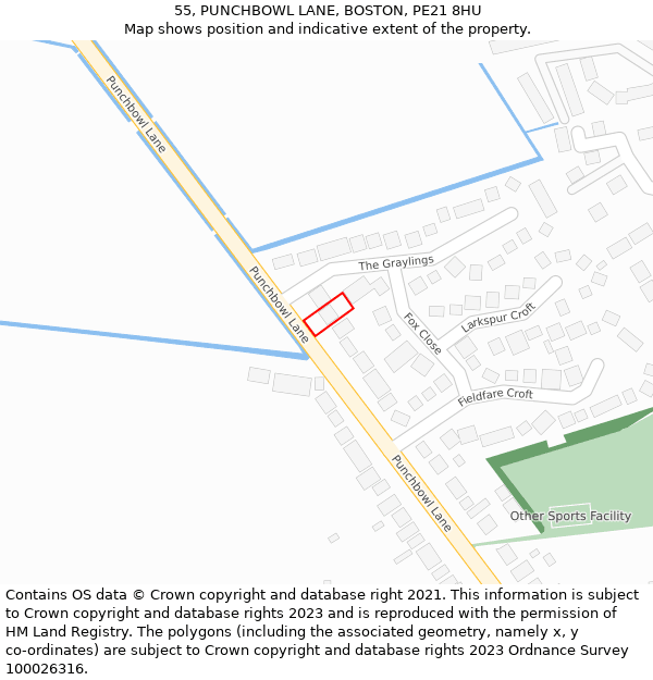 55, PUNCHBOWL LANE, BOSTON, PE21 8HU: Location map and indicative extent of plot