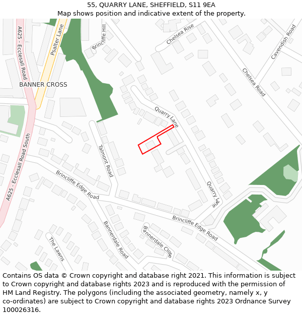 55, QUARRY LANE, SHEFFIELD, S11 9EA: Location map and indicative extent of plot