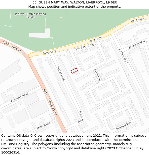 55, QUEEN MARY WAY, WALTON, LIVERPOOL, L9 6ER: Location map and indicative extent of plot