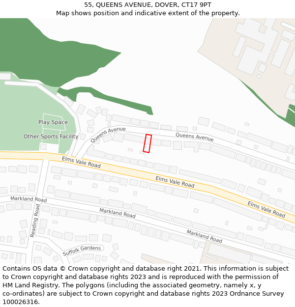 55, QUEENS AVENUE, DOVER, CT17 9PT: Location map and indicative extent of plot