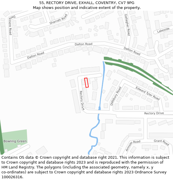 55, RECTORY DRIVE, EXHALL, COVENTRY, CV7 9PG: Location map and indicative extent of plot