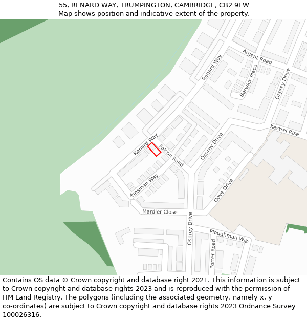 55, RENARD WAY, TRUMPINGTON, CAMBRIDGE, CB2 9EW: Location map and indicative extent of plot