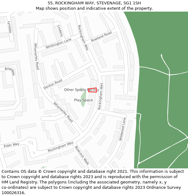 55, ROCKINGHAM WAY, STEVENAGE, SG1 1SH: Location map and indicative extent of plot