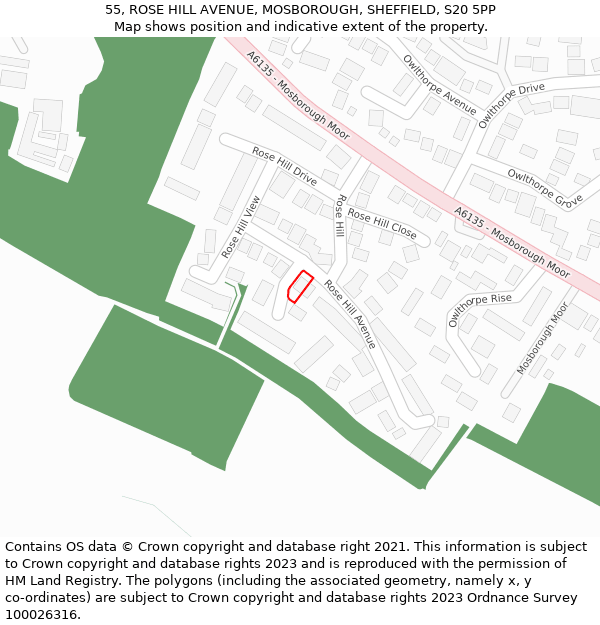 55, ROSE HILL AVENUE, MOSBOROUGH, SHEFFIELD, S20 5PP: Location map and indicative extent of plot