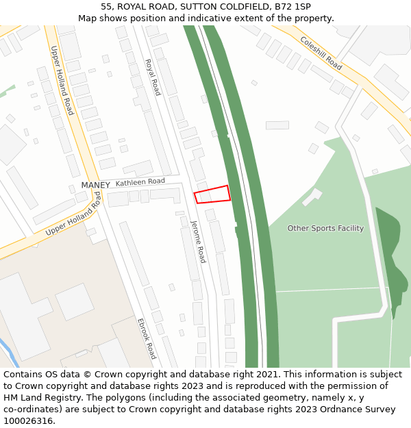 55, ROYAL ROAD, SUTTON COLDFIELD, B72 1SP: Location map and indicative extent of plot