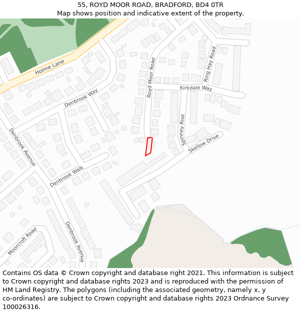 55, ROYD MOOR ROAD, BRADFORD, BD4 0TR: Location map and indicative extent of plot