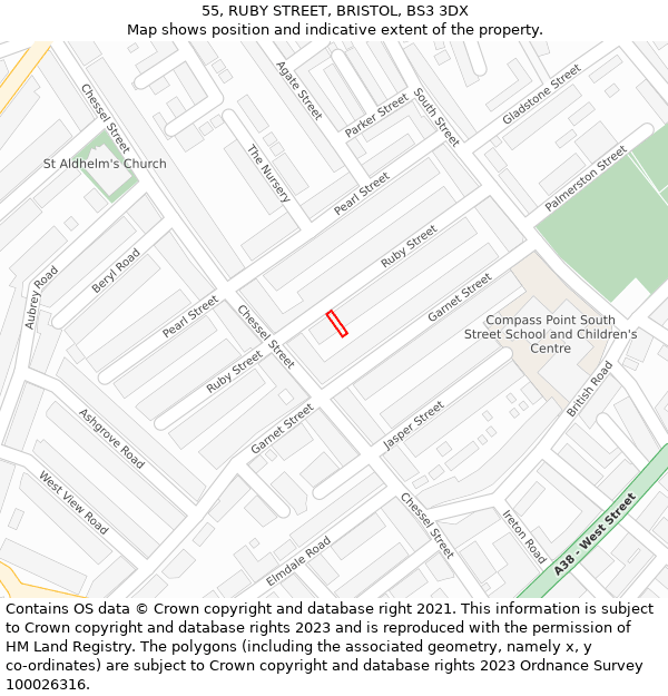 55, RUBY STREET, BRISTOL, BS3 3DX: Location map and indicative extent of plot