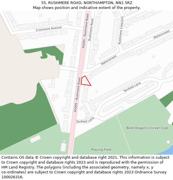 55, RUSHMERE ROAD, NORTHAMPTON, NN1 5RZ: Location map and indicative extent of plot