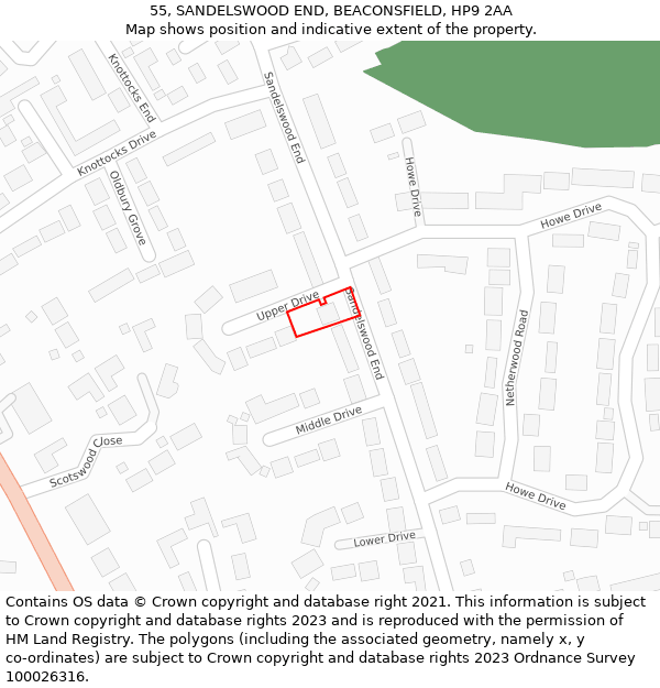 55, SANDELSWOOD END, BEACONSFIELD, HP9 2AA: Location map and indicative extent of plot