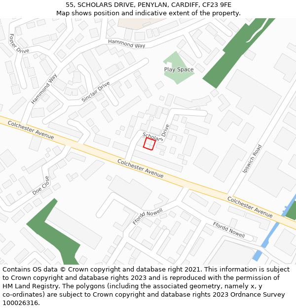 55, SCHOLARS DRIVE, PENYLAN, CARDIFF, CF23 9FE: Location map and indicative extent of plot