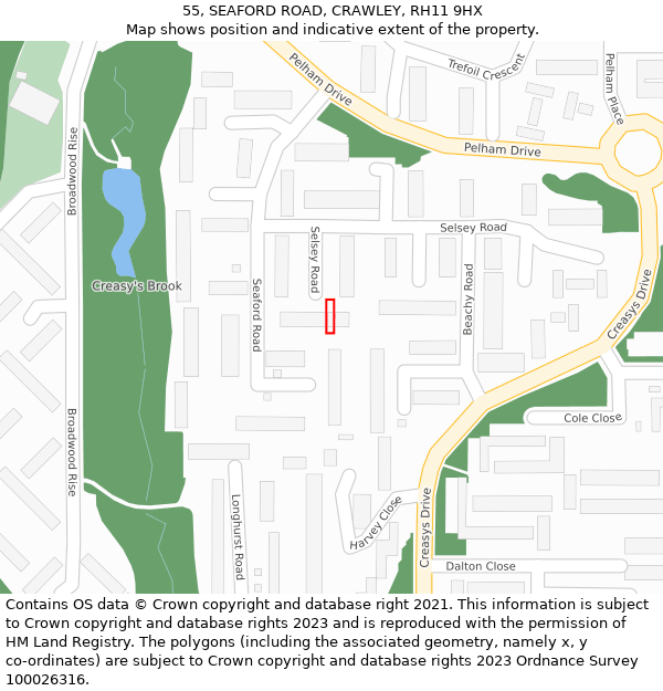 55, SEAFORD ROAD, CRAWLEY, RH11 9HX: Location map and indicative extent of plot