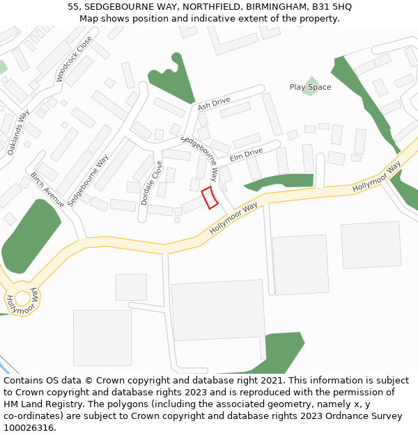 55, SEDGEBOURNE WAY, NORTHFIELD, BIRMINGHAM, B31 5HQ: Location map and indicative extent of plot