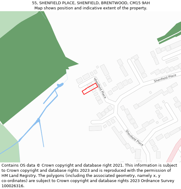 55, SHENFIELD PLACE, SHENFIELD, BRENTWOOD, CM15 9AH: Location map and indicative extent of plot