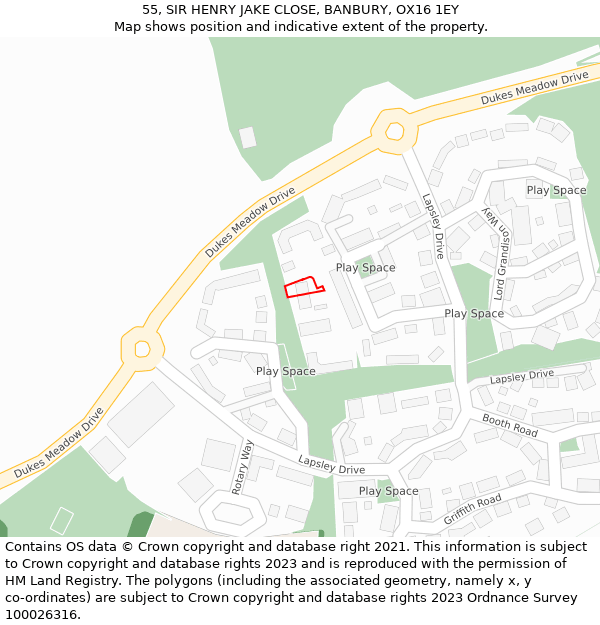 55, SIR HENRY JAKE CLOSE, BANBURY, OX16 1EY: Location map and indicative extent of plot