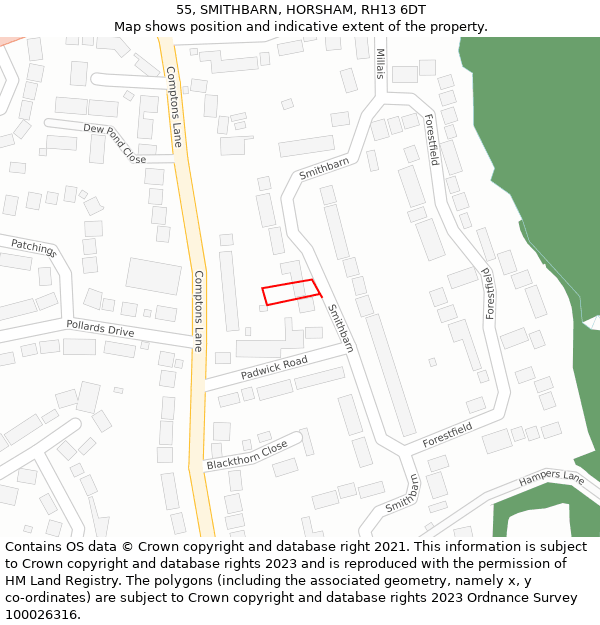 55, SMITHBARN, HORSHAM, RH13 6DT: Location map and indicative extent of plot