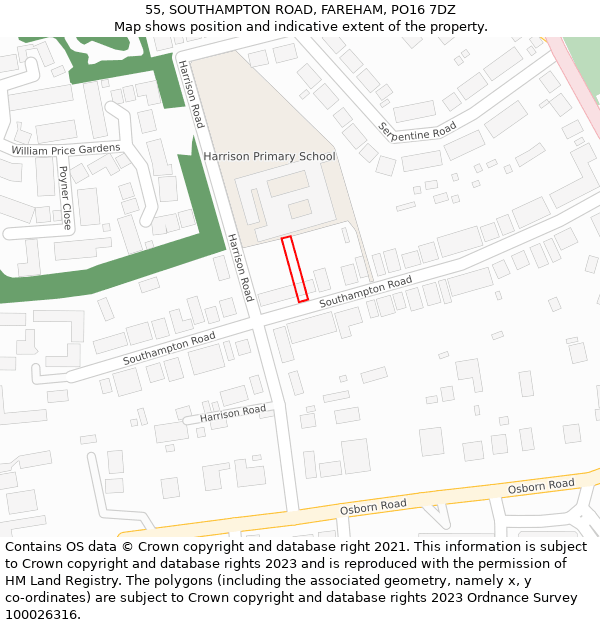 55, SOUTHAMPTON ROAD, FAREHAM, PO16 7DZ: Location map and indicative extent of plot