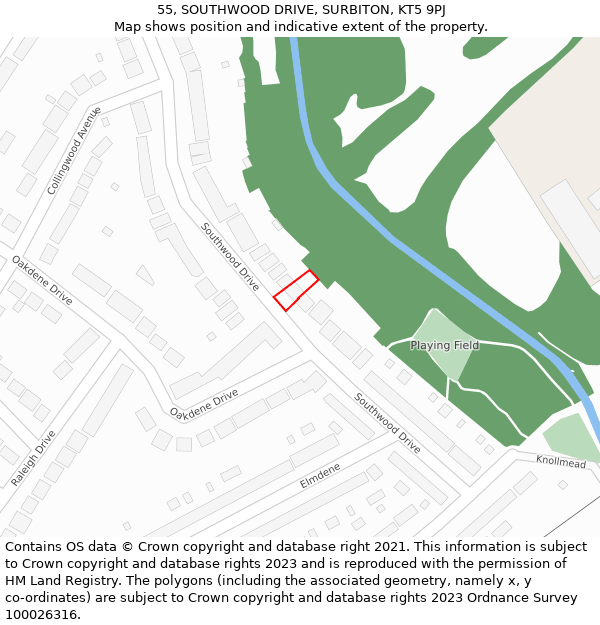 55, SOUTHWOOD DRIVE, SURBITON, KT5 9PJ: Location map and indicative extent of plot