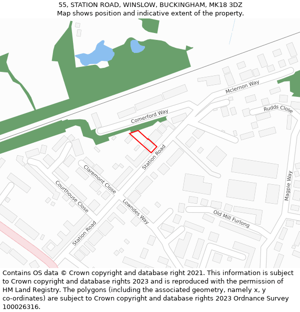 55, STATION ROAD, WINSLOW, BUCKINGHAM, MK18 3DZ: Location map and indicative extent of plot