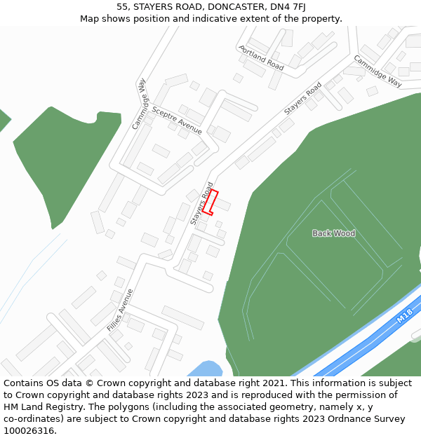 55, STAYERS ROAD, DONCASTER, DN4 7FJ: Location map and indicative extent of plot