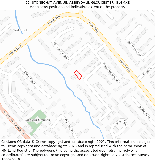 55, STONECHAT AVENUE, ABBEYDALE, GLOUCESTER, GL4 4XE: Location map and indicative extent of plot