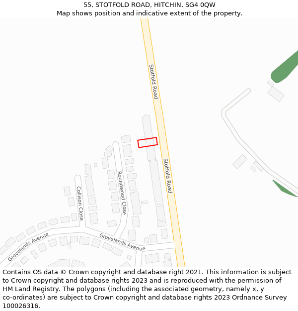 55, STOTFOLD ROAD, HITCHIN, SG4 0QW: Location map and indicative extent of plot