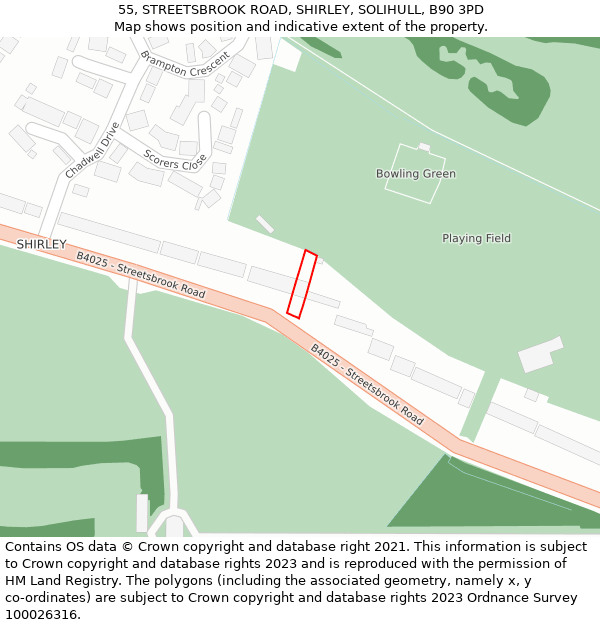 55, STREETSBROOK ROAD, SHIRLEY, SOLIHULL, B90 3PD: Location map and indicative extent of plot
