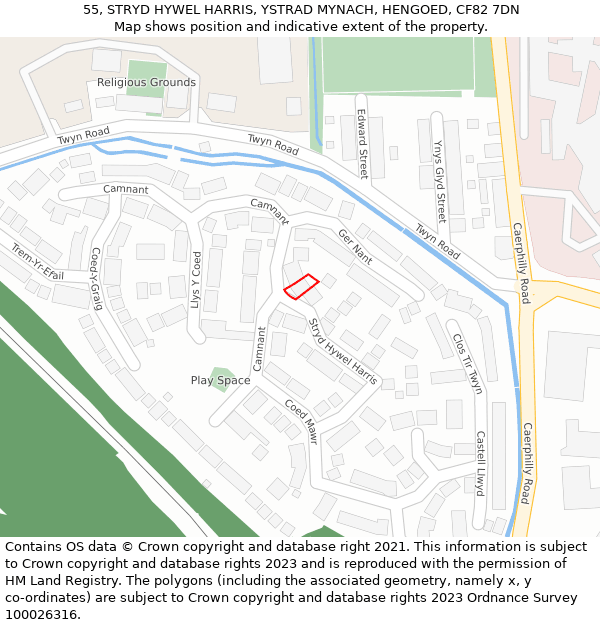 55, STRYD HYWEL HARRIS, YSTRAD MYNACH, HENGOED, CF82 7DN: Location map and indicative extent of plot