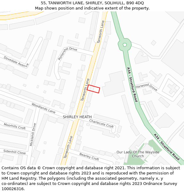 55, TANWORTH LANE, SHIRLEY, SOLIHULL, B90 4DQ: Location map and indicative extent of plot