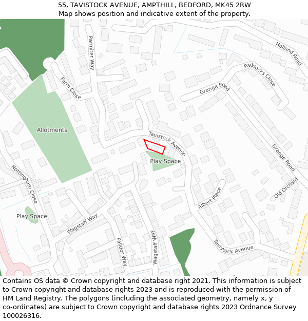 55, TAVISTOCK AVENUE, AMPTHILL, BEDFORD, MK45 2RW: Location map and indicative extent of plot