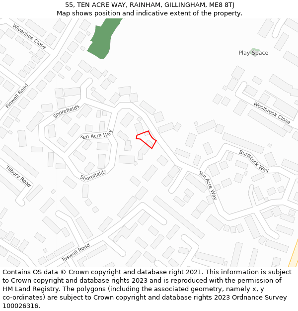 55, TEN ACRE WAY, RAINHAM, GILLINGHAM, ME8 8TJ: Location map and indicative extent of plot