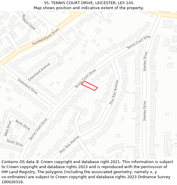 55, TENNIS COURT DRIVE, LEICESTER, LE5 1AS: Location map and indicative extent of plot