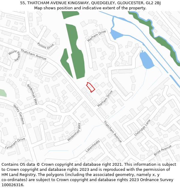 55, THATCHAM AVENUE KINGSWAY, QUEDGELEY, GLOUCESTER, GL2 2BJ: Location map and indicative extent of plot