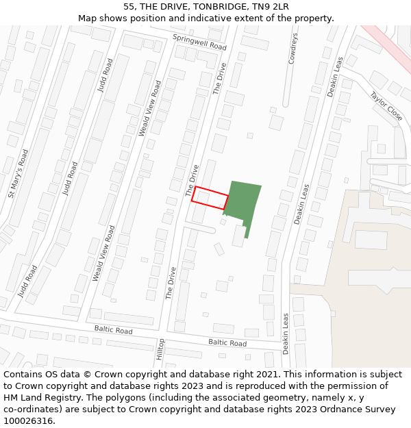 55, THE DRIVE, TONBRIDGE, TN9 2LR: Location map and indicative extent of plot