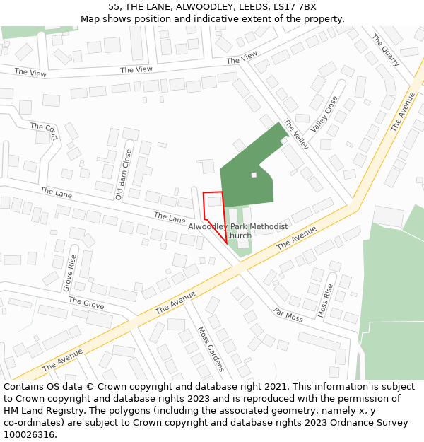 55, THE LANE, ALWOODLEY, LEEDS, LS17 7BX: Location map and indicative extent of plot