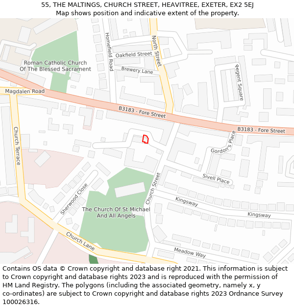 55, THE MALTINGS, CHURCH STREET, HEAVITREE, EXETER, EX2 5EJ: Location map and indicative extent of plot