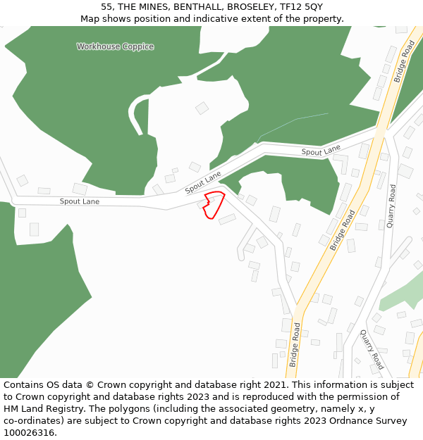 55, THE MINES, BENTHALL, BROSELEY, TF12 5QY: Location map and indicative extent of plot