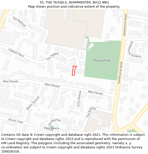 55, THE TEASELS, WARMINSTER, BA12 8NU: Location map and indicative extent of plot